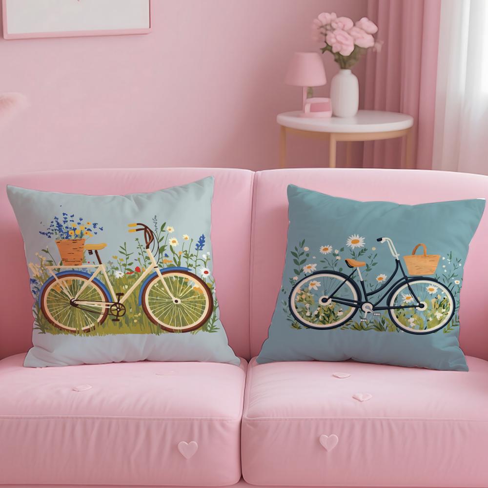 classic theme Country flower bicycle Cushion Cover Soft EasyWash Pillow Case Versatile for Couch Bed Travel and Office