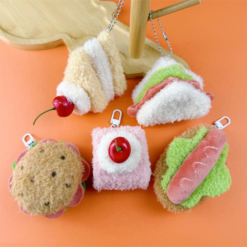 Chaveiro Hambúrguer Bolo Sanduíche de Pelúcia Desenho Animado Comida Simulada Argola de Chave Pingente de Bolsa Mochila Criativa Decoração Suspensa Presentes