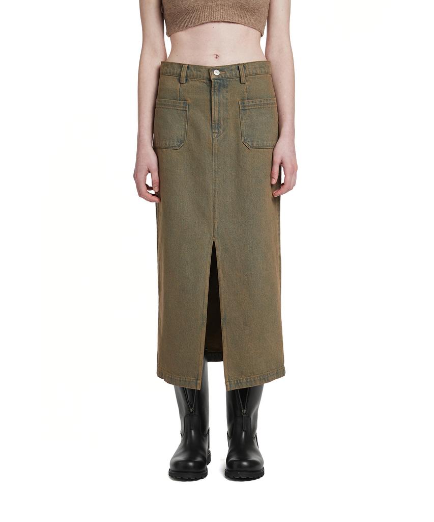 TRUNK PROJECT Denim Maxi Skirt_Khaki