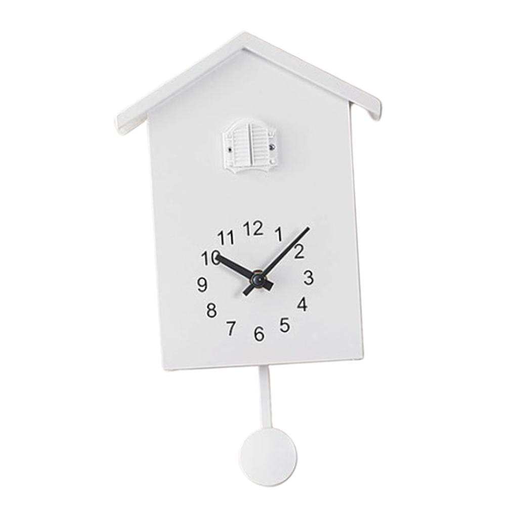 Silent ABS Cuckoo Clock Wall Mounted Alarm House Shaped Telling Time Electronic Desk Clock for Home Office Kids Room
