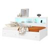 Double Bed High Durability Open Shelves Ambient Light Design Good Load Capacity Built-in Charger Heavy Duty Bedroom Sofa Bed with Drawers for