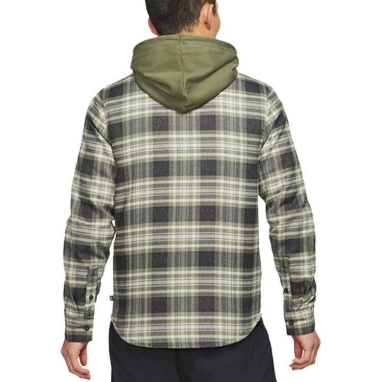 Nike SB Flannel Skateboard Plaid Color-Block Hooded Jacket Men Outerwear Olive-Green CK5318-222
