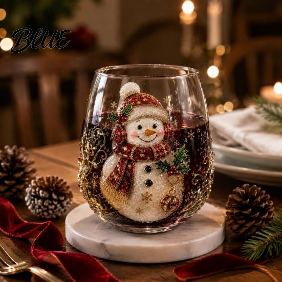 Stylish Kitchen Glassware Creative Transparent Santa Claus Pattern Mug  3D Embossed Christmas Aesthetic Glass Tea Cups  High Capacity Beverage