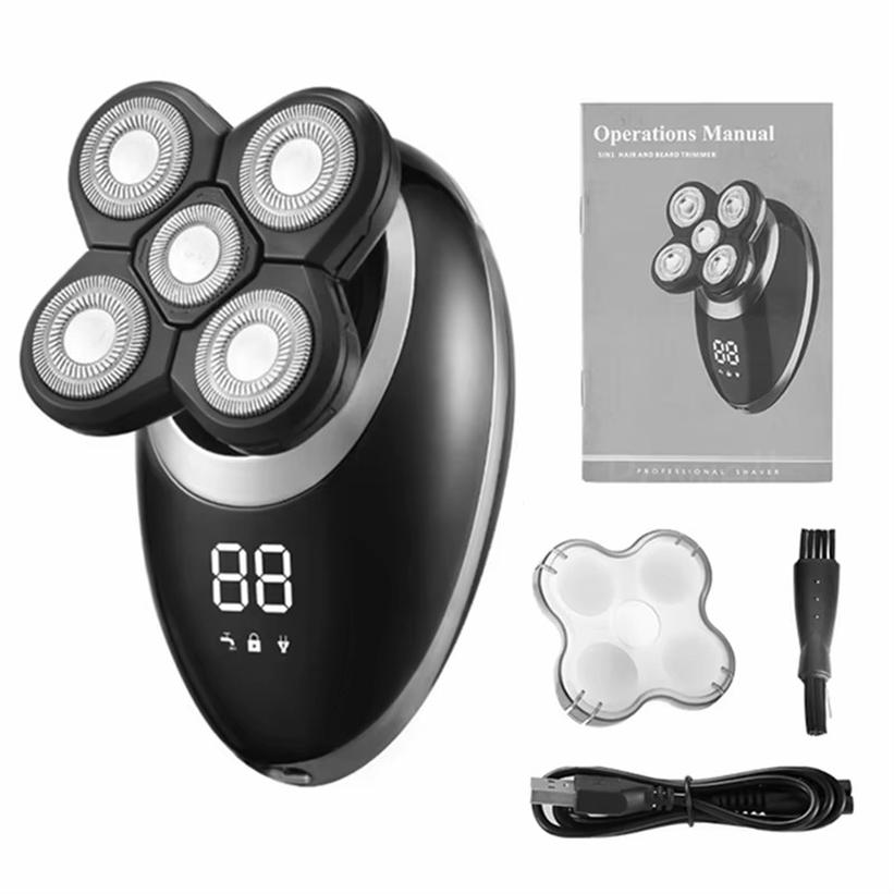 Elektrorasierer Elektrischer Rasierer Rotierender Bartschneider Wiederaufladbare Rasiermaschine für Männer Bartrasierer Wasserdicht 5 Klingen