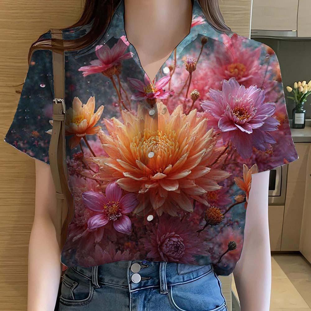 Hawaiian Womens Shirts Short Sleeve Button Floral Printed Casual Beach Shirt Summer New Flower Blouse Women's Clothes
