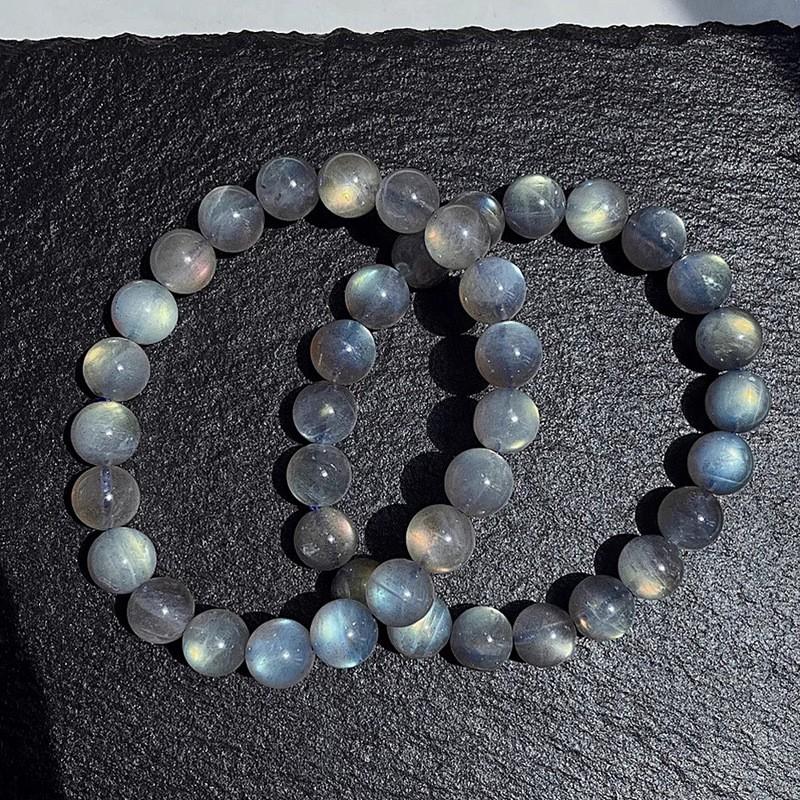 Natural Gray Moonstone Bracelet Round Beads 5-15mm Polished Labradorescence Glow Gemstone Women Men