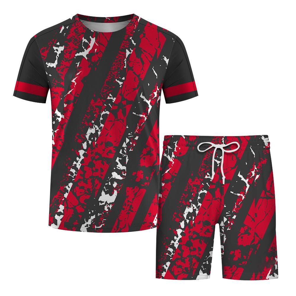 Odzież treningowa topy spodenki 2 sztuki dla mężczyzn kolarstwo na świeżym powietrzu strój sportowy męski dres codzienny O-neck zestawy z krótkim rękawem stroje