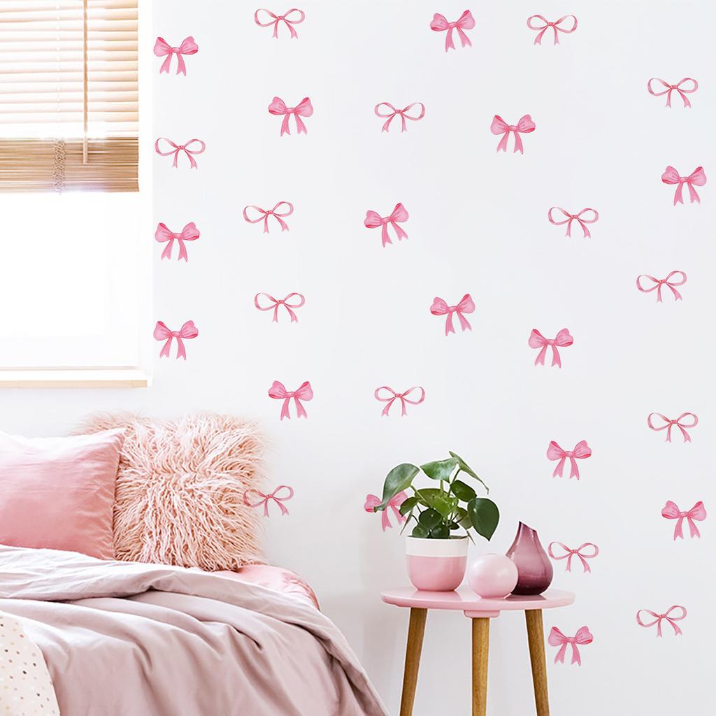 Söta Rosa Rosett Väggdekaler Boho Rosett Sovrum Dekorativa Väggdekaler Kärlekshjärta Rosett Kylskåpsdekaler DIY Heminredning