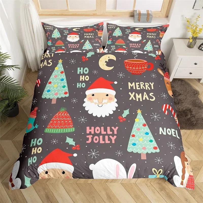 Christmas Theme Duvet Cover Set Single King Queen Twin Cartoon Santa Claus Bedding Set Microfiber Xmas Deer Comforter Cover