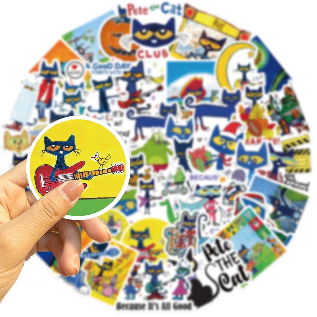 50 Cartoon Pete Cat Stickers DIY Decorative Guitar Notebook Suitcase DIY Waterproof Stickers