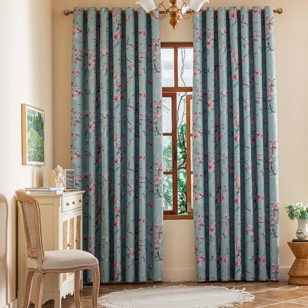 New Willow Leaf Bird Curtain Living Room Bedroom Decorative Rod Study Single Panel Made Of Polyester With Punched Washable Sitting Ready