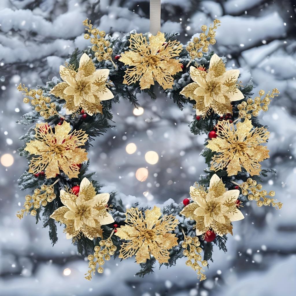 9/18Pcs Glitter Artificial Flowers Berry Bouquet Christmas Decoration Xmas Tree Pendant Ornaments for Home Decor New Year Gifts