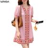 Women Short Sleeve Floral Print Casual Summer Mini Short Dress