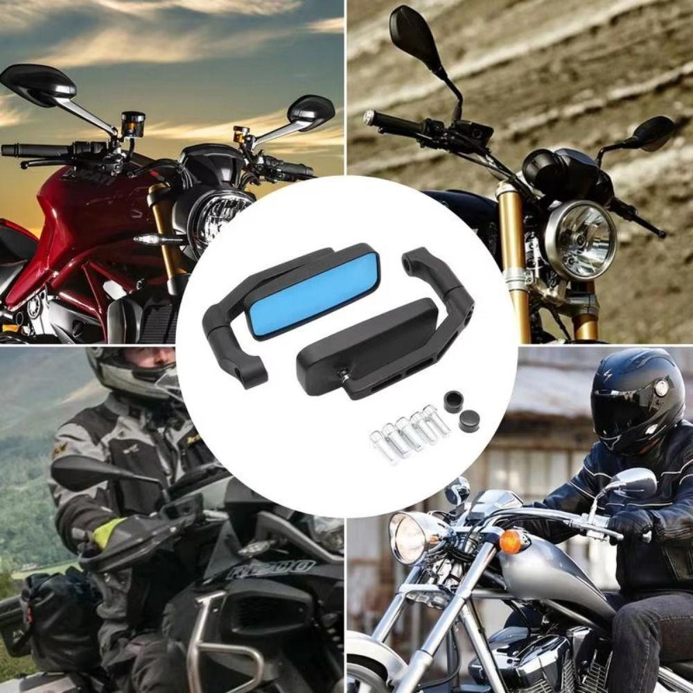 Blue Glass Motorcycle Side Mirror Adjustable Motorcycle Handlebar Rearview Mirrors Street Sports