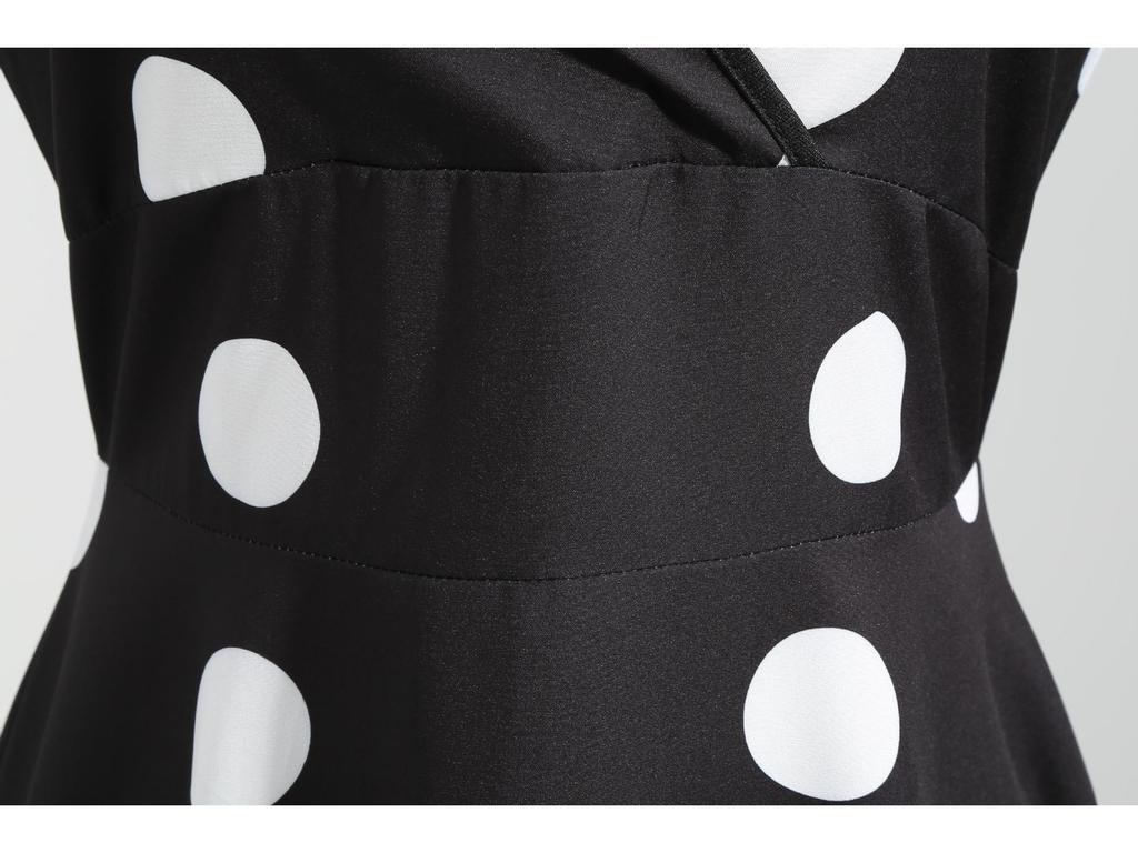 Z Women's V-Neck Polka Dot Sleeveless Tie-Waist Retro Summer Swing Dress