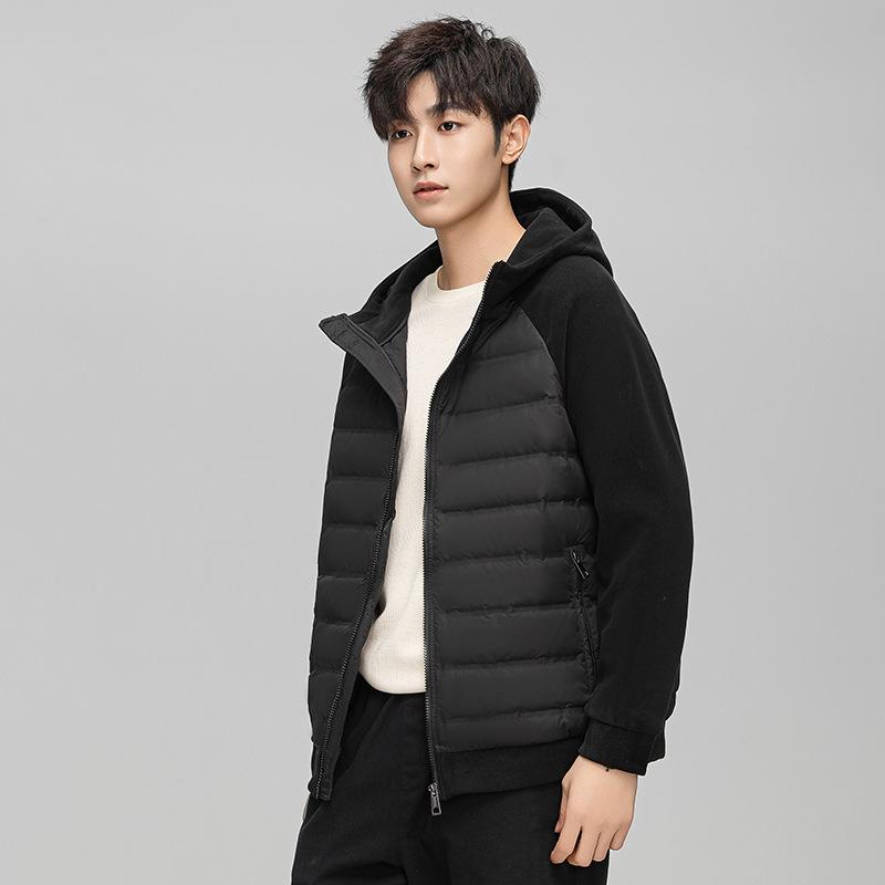 Down Jacket Men's Light and Thin Hooded Winter Knitted Splicing Couple Versatile Trend Casual Jacket Men's Clothing