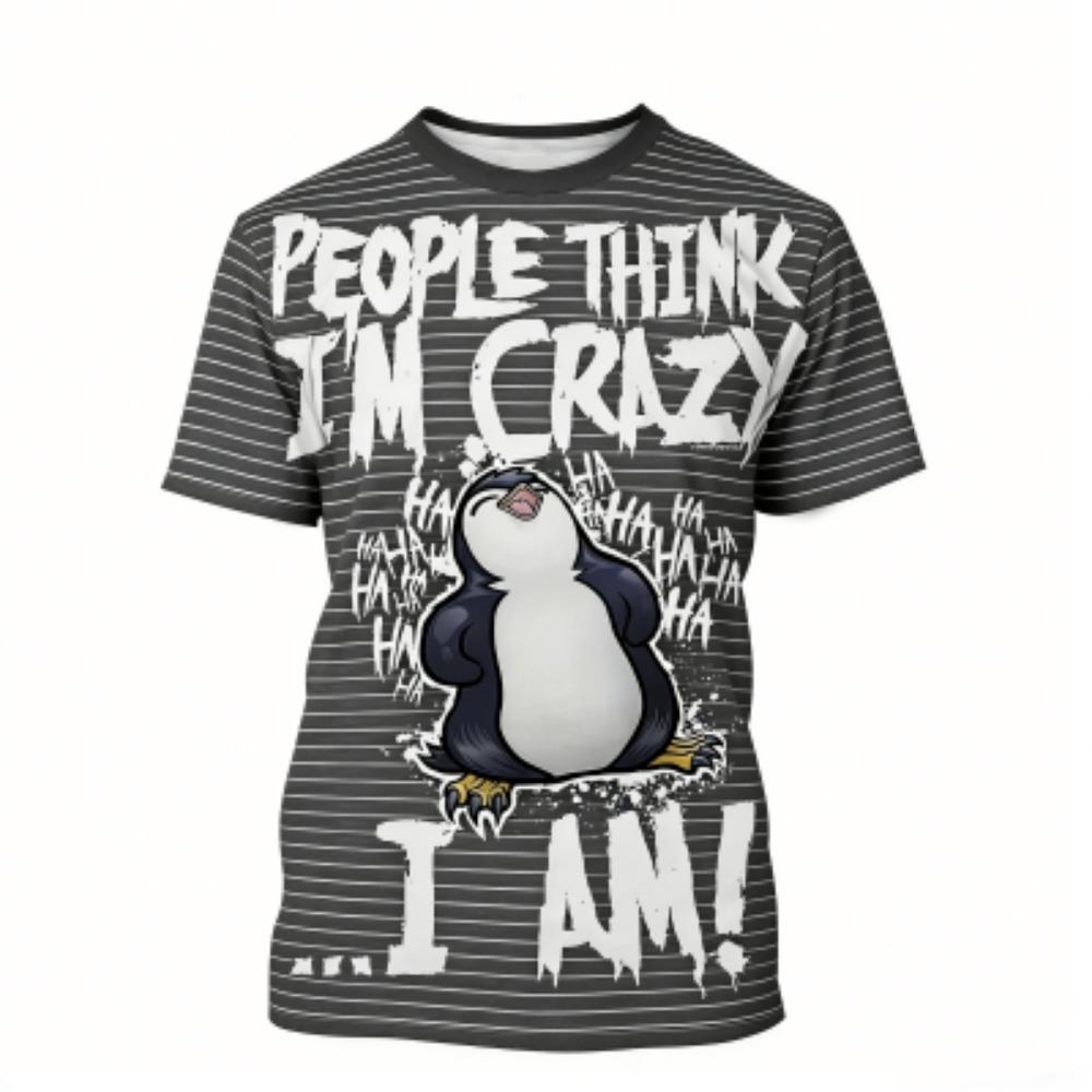 Modisches Herren-T-Shirt Pinguin Streifen 3D-Druck Herren Kurzarm-T-Shirt Locker Lässig Sommer Outdoor Street Herren- und Damen-T-Shirts Tops