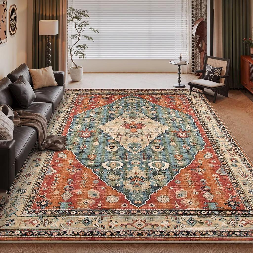 Vintage Light Luxury Living Room Carpet Persia Machine Washable Decoration Coffee Tables Bedroom Rug Plush Mat