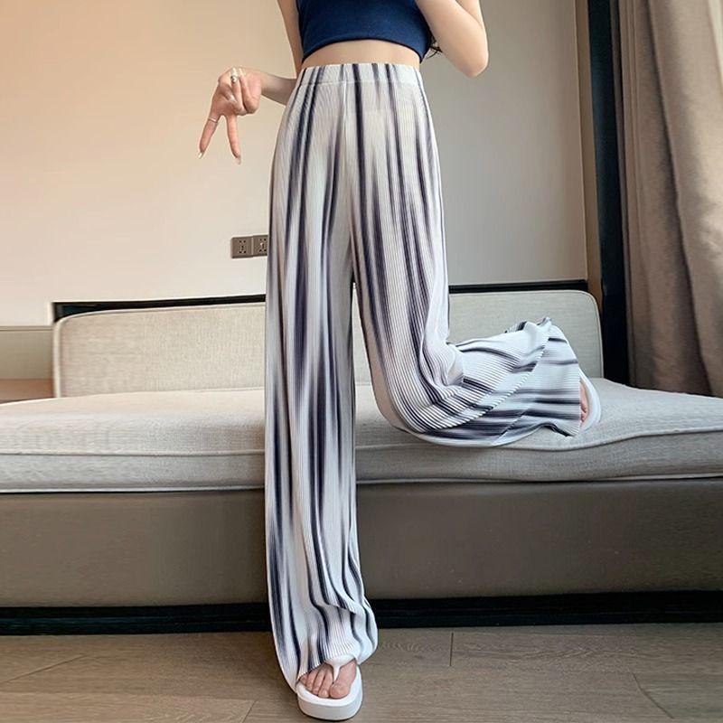 Lady Ice Silk Tie Dyed Gradient Color Wide Leg Pants Personalized Fashion Summer High Waisted Pit Strip Loose Drape Mop Trousers