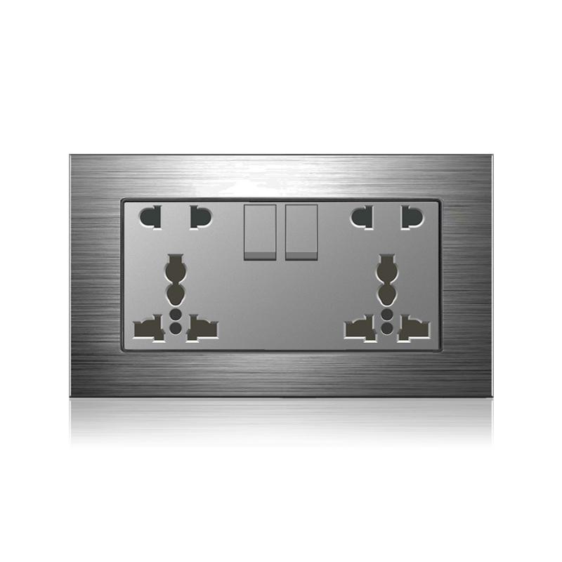 18W Type-C Fast Charging Universal 5-pin Dual Power Socket,Stainless Steel  Electrical Outlet with DC 5V 3.1A Type-c USB Charger