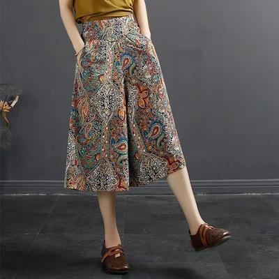 Blumige Weitbein-Hose für Damen im Sommer Übergroß Locker Siebenviertel Rockhose Lässige Rockhose
