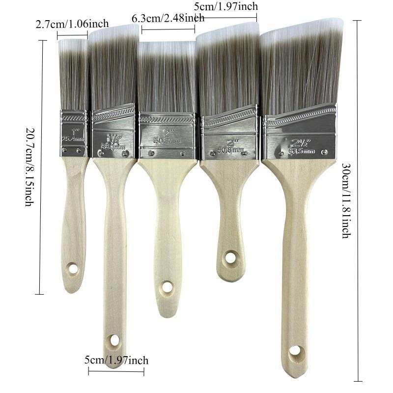 5pcs Professional Grade Synthetic Fiber Bristle Paint Brushes Set - Wooden Handles for Wall Cabinet and Fence Detail Work