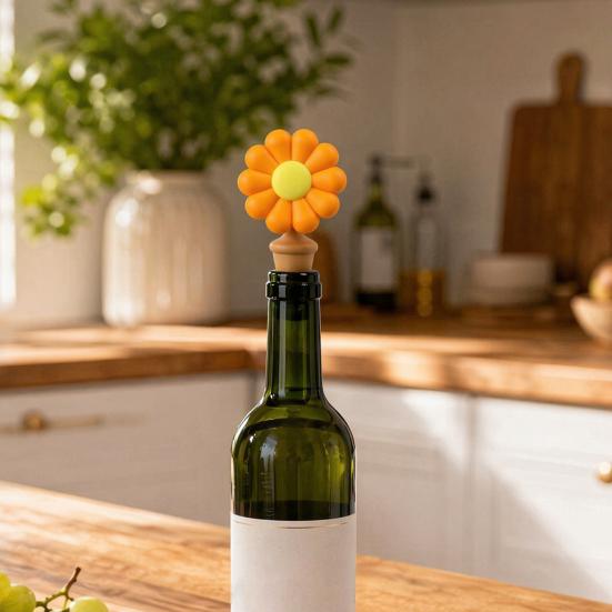 Sunflower Silicone Bottle Stopper, Creative Wine Seal for Home, Reusable Leakproof Cap for Beer Oil Bottle