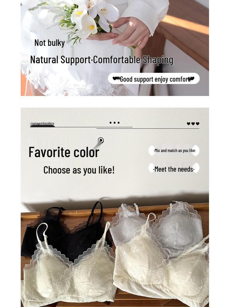 Ya Shuang French Embroidery Lace Camisole with Fixed Cups and Pads - Versatile & Comfortable