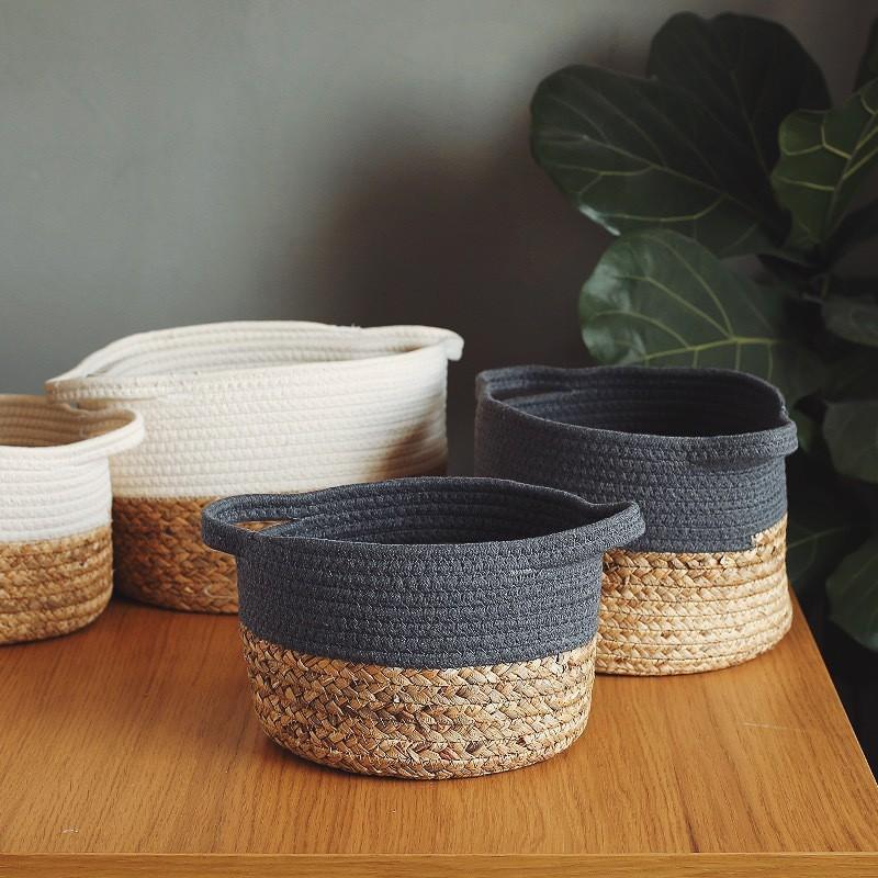 Handwoven Cotton Storage Basket Desk Bedroom Bathroom Nordic Style Organiser Toys Clothes Accessories Cables