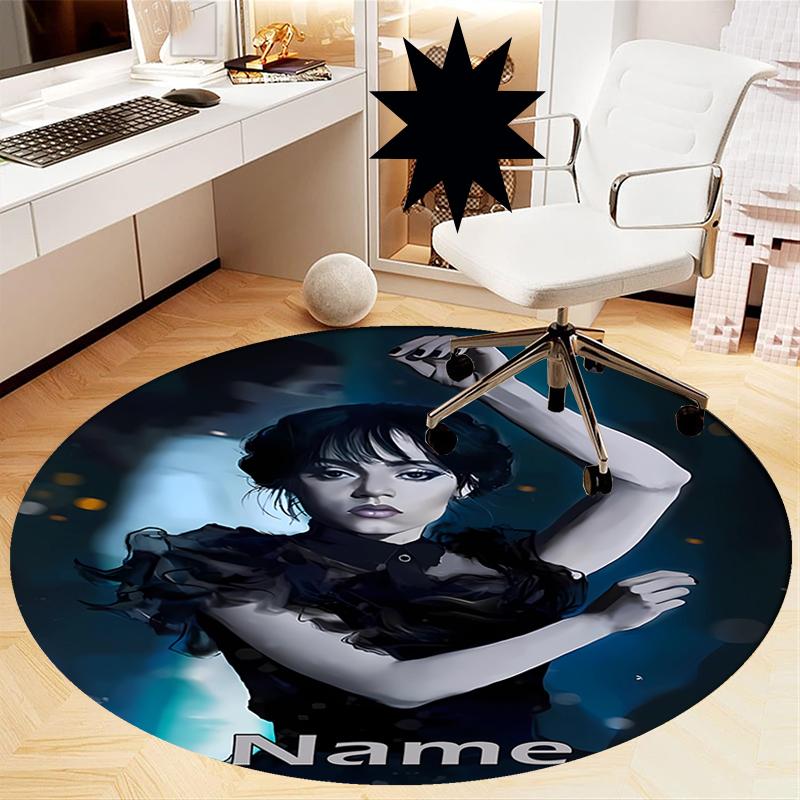 Custom Name Wednesday Printed Round Rug Carpet Chair Rug Area Rug Entryway Doormats,for Office Chair Living Room Bedroom Kitchen Room.