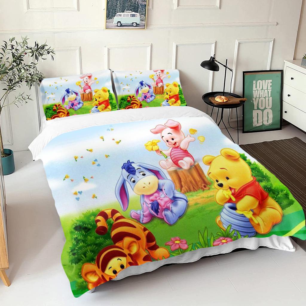 Winnie The Pooh Bear Bedding Set Duvet Cover Queen With Pillowcase 3d Children'S Bedding Set Universal Suitable For Children