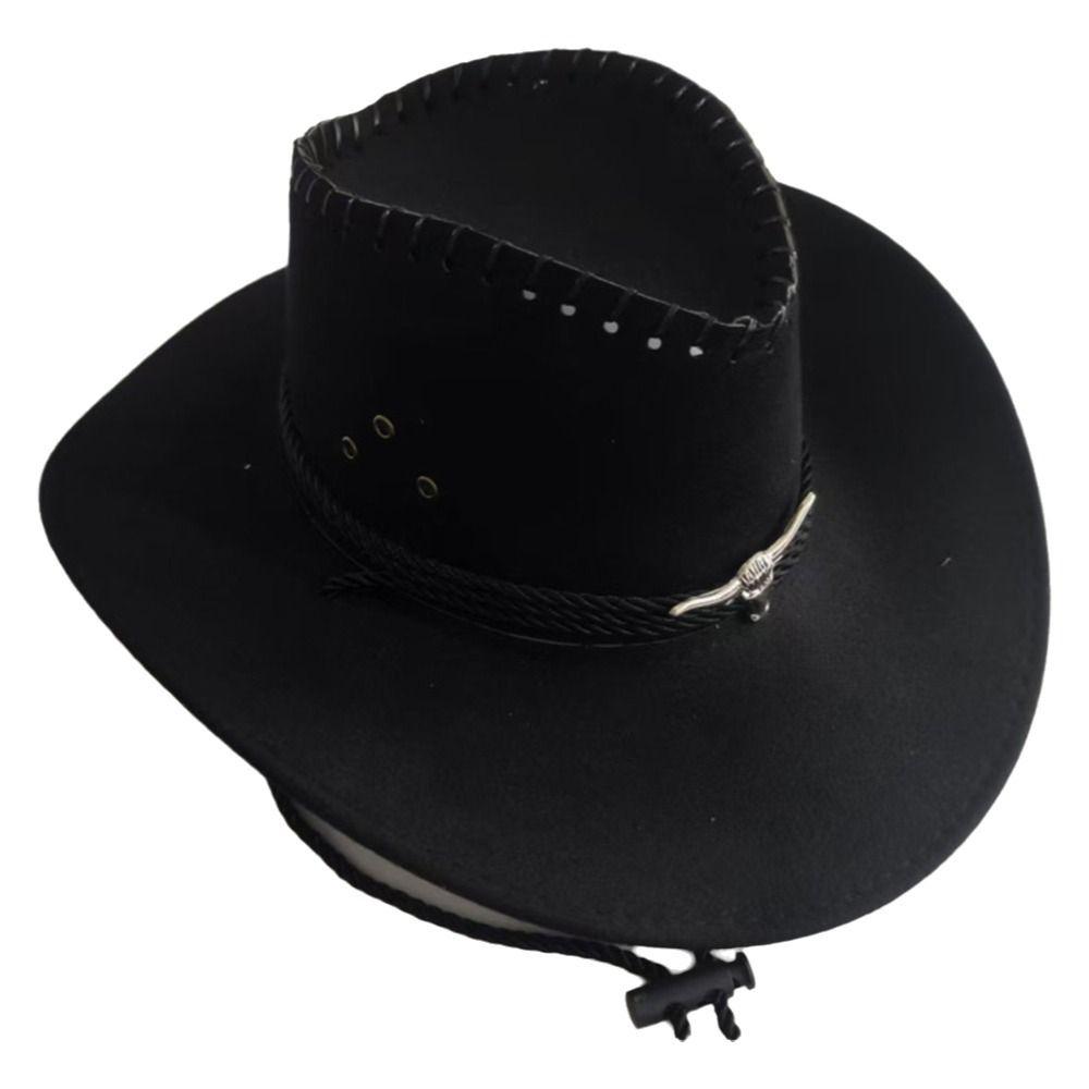 Neuer Wildleder Western Cowboyhut Tibetischer Stil Filz Rollkrempe Cowgirl Kappe Gebogene Krempe Weicher Zylinder Outdoor Reiten