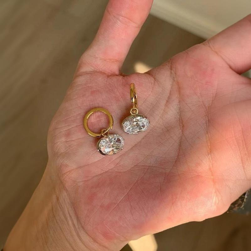 Čerstvé Elegantní Jednoduché Náušnice Visací High-End Módní Oválné Diamantové Náušnice Pro Ženy Vhodné Pro Denní Nošení Šperky Dárky