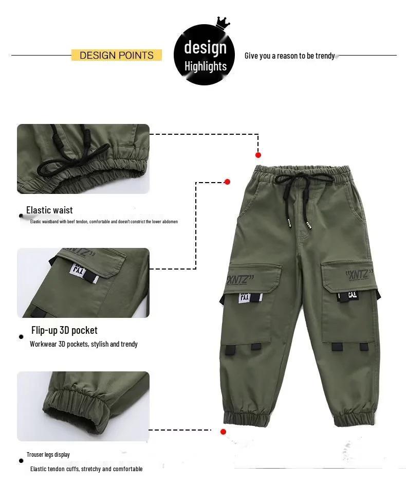 Spring & Autumn Boys' Loose Trendy Overalls - Medium & Large Casual Pants for Students