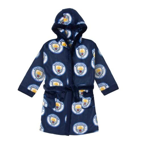 Manchester City FC Boys Crest Fleece All-Over Print Dressing Gown