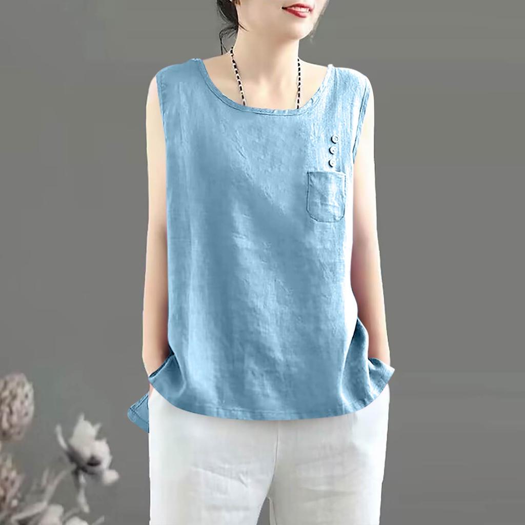 Women's Vintage Loose Fit Cotton Linen Blend Tank Top