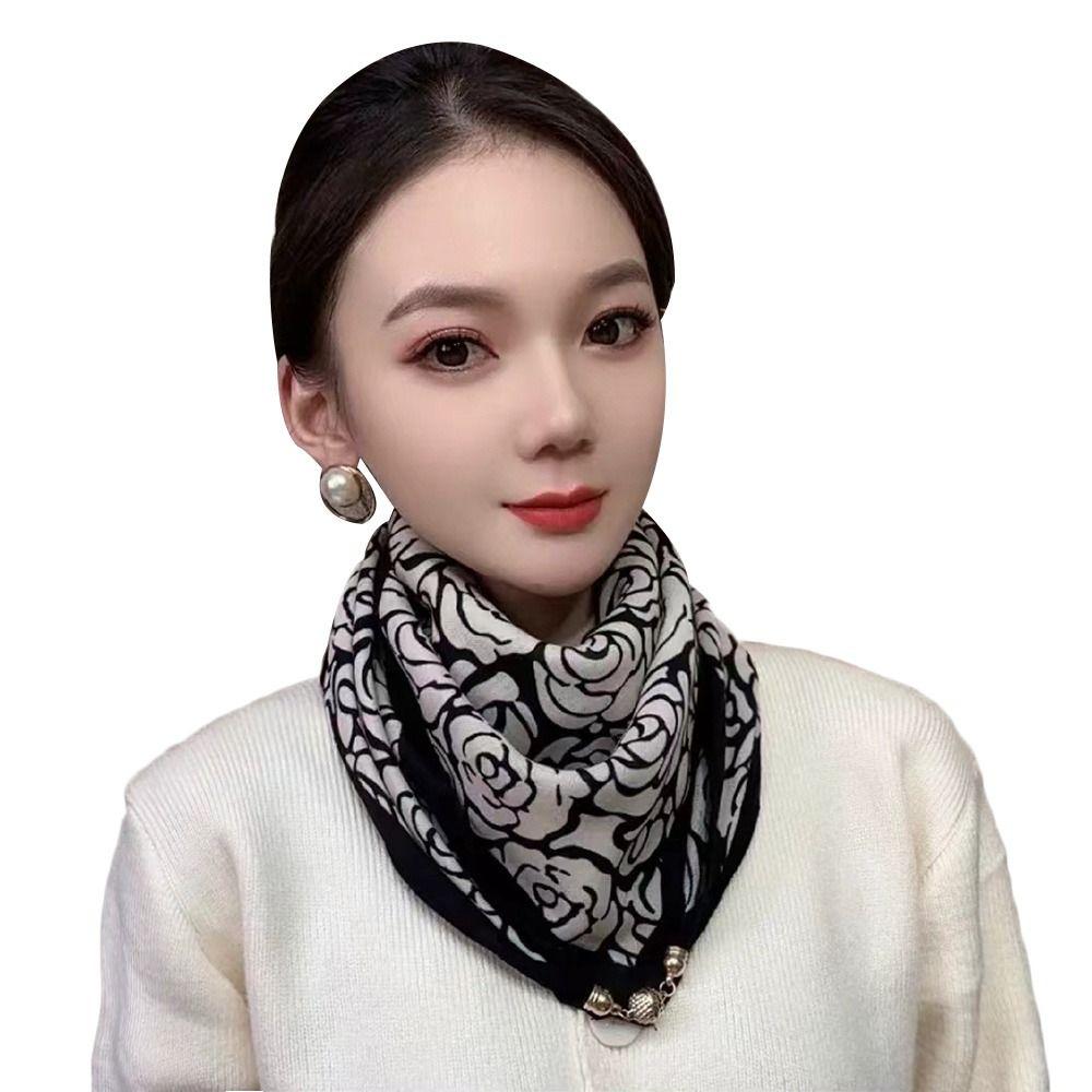 Soft Winter Silk Scarf Warm Small Square Scarf Fashion Magnetic Buckle Scarf  Women