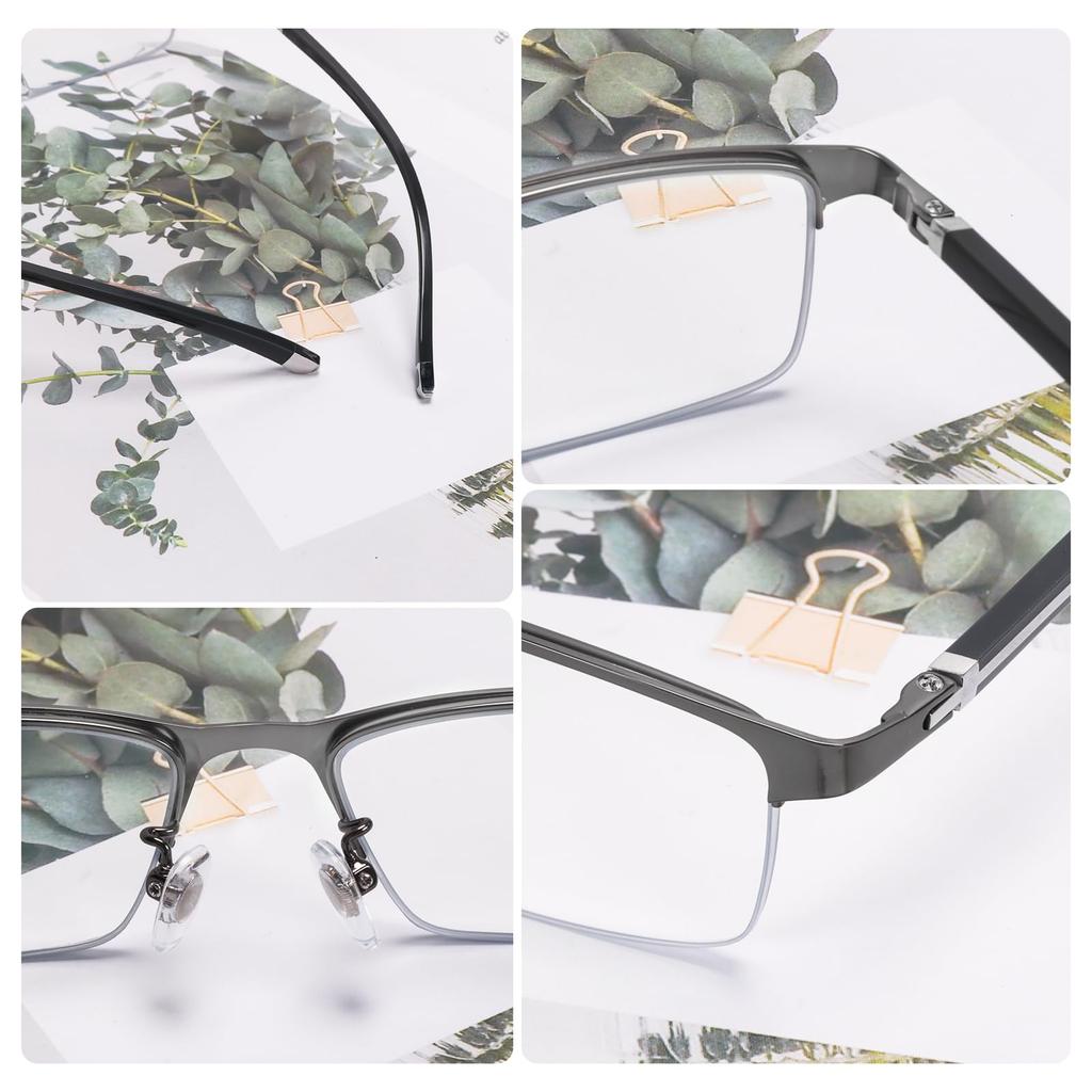 Reading Blue Light Resin Titanium Prescription [KIHASU] Glasses, Blocking, Men's & Women's, Lenses, Alloy, Half-Rim Style, Unisex, Gray, +2.0
