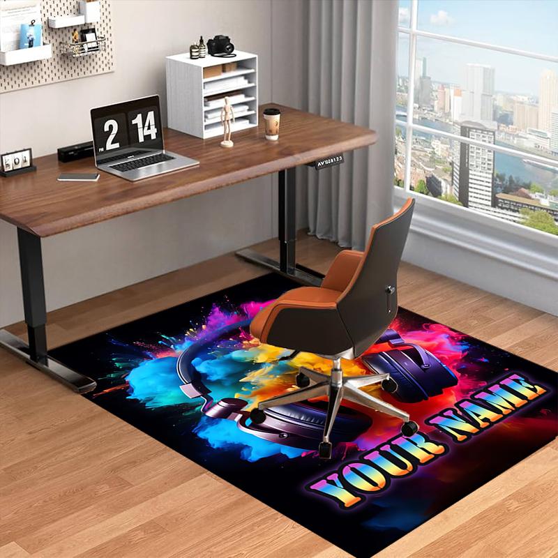 1PC Custom Name Music Vibrant Colors Headphones Theme Floor Mat Ideal for Living Room, Game Rooms, Office, Bedroom,Floor Mat Playful Design
