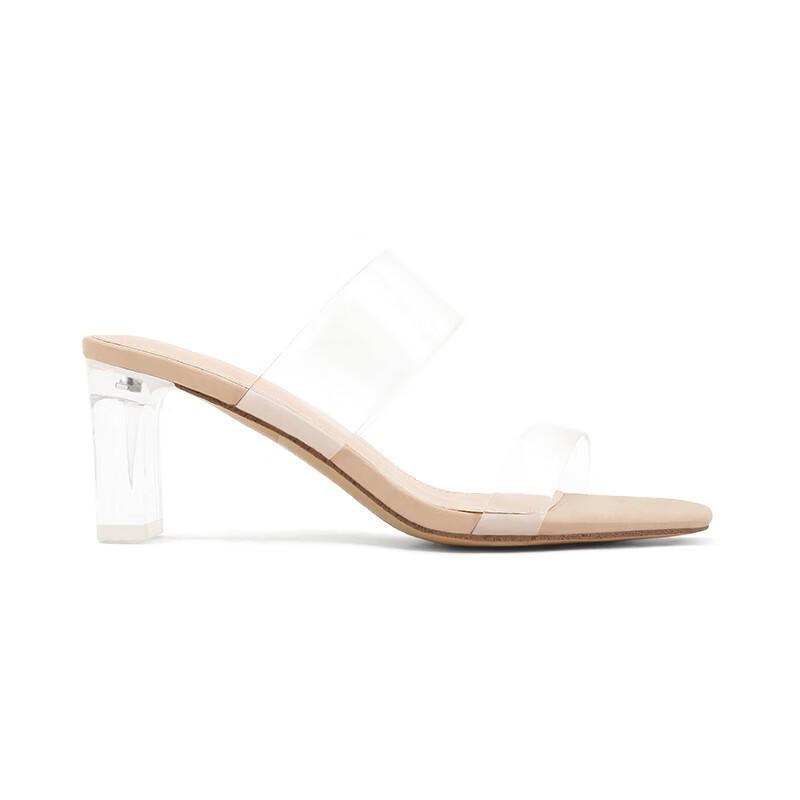 Transparent open-toed high-heeled shoes for women in the summer of 2025, new fashion square head, versatile word with fairy style sandals for women