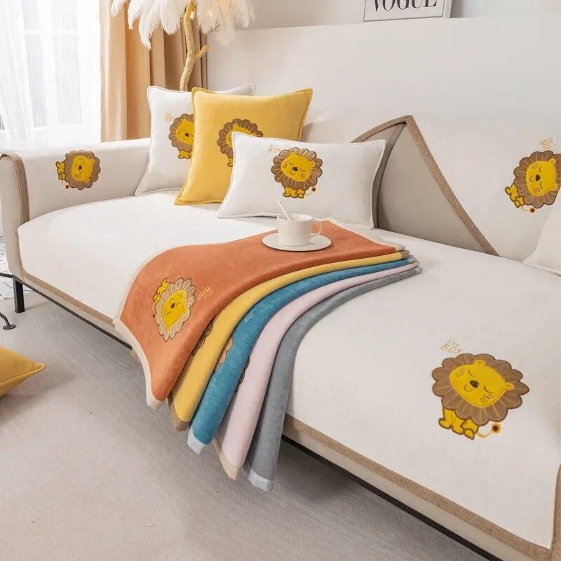 Luxury Jacquard L Shape Sofa Cushion Cover Non Slip Lion Print Slipcover for Chaise Corner Furniture