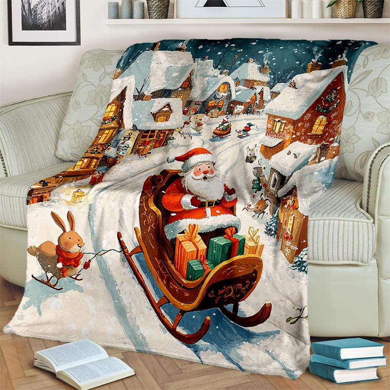 Merry Christmas Cartoon Santa Claus Christmas Tree Festival Gift Blanket,Soft Throw Blanket for Home Bedroom Bed Sofa Cover Kid
