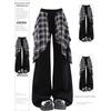 150kg Extra Large Size American Street Style Wide-Leg Pants for Women, Plus-Size Plaid Patchwork Loose Casual Pants