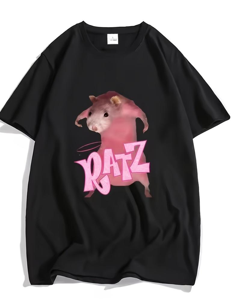 Summer New Fun Ratz Pink Mouse Cartoon Tshirt Printed Short Sleeve Unisexs Lazy Style Clothes