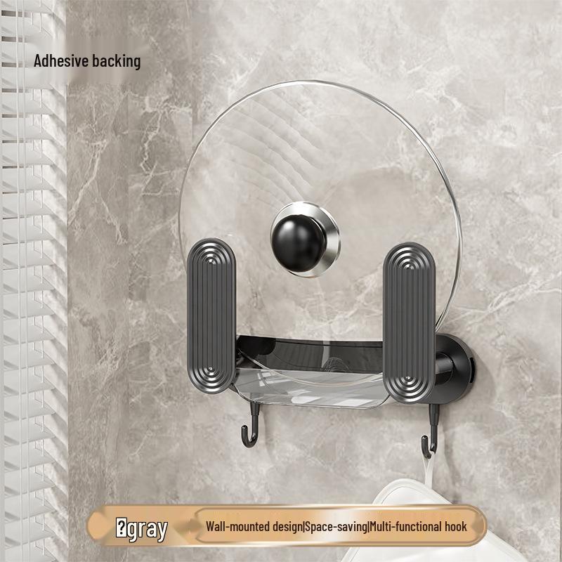 

Dual-Mount Pot Lid Rack: Suction Cup & Tape, Hole-Free, Versatile Storage, Modern Kitchen Organizer