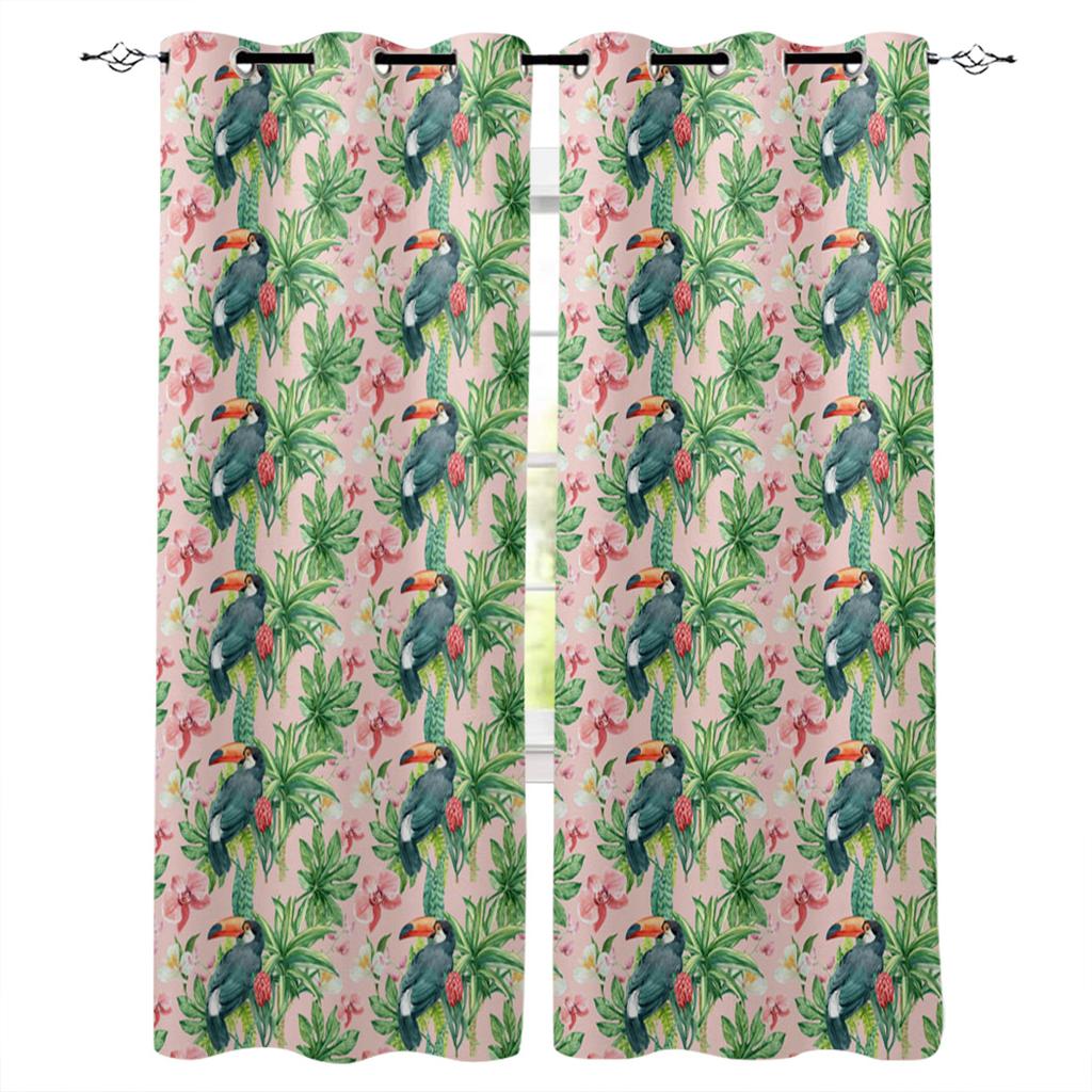 Watercolor Botanical Flowers And Raccoon Home Decor Window Curtains Bedroom Kitchen Curtain Panel Curtains for Living Room