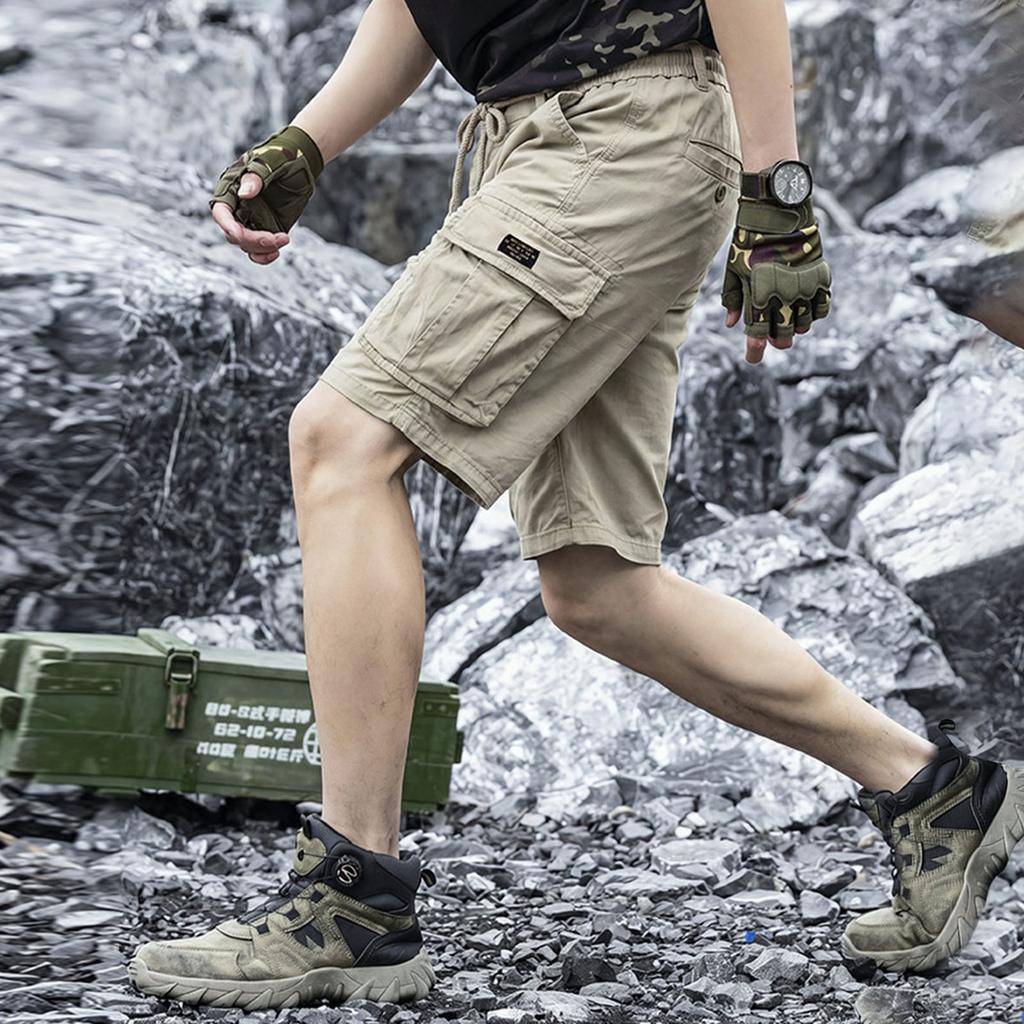 Mens Cargo Shorts Multi Pocket Loose Fit Utility Shorts Five Functional Style Drawstring Waist