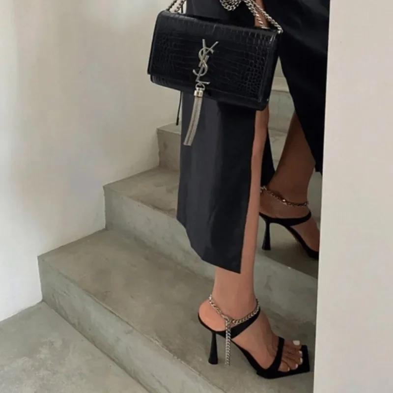 Square Toe Women's Sandals Open Toe Thin High Heels Sexy Luxury Summer Slides Shoes for Woman 2025 New Stiletto Heels Slippers