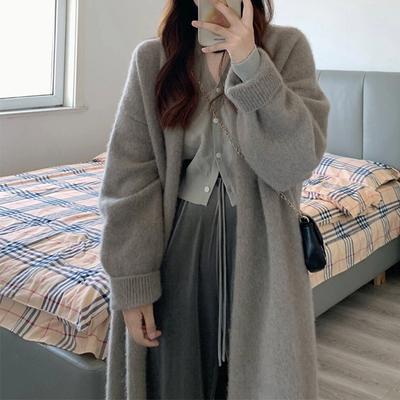 Giacca maglione di media lunghezza Cardigan lavorato a maglia casual allentato da donna