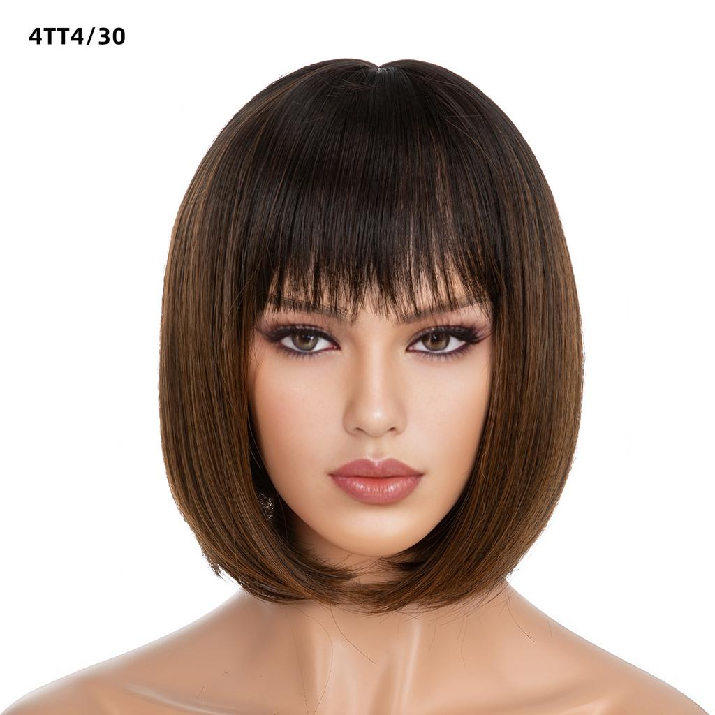 Women's Natural Looking Daily Use Short Straight Wig with See-through Bangs Ladies Front Lace Heat Resistant Fluffy Bob Wig